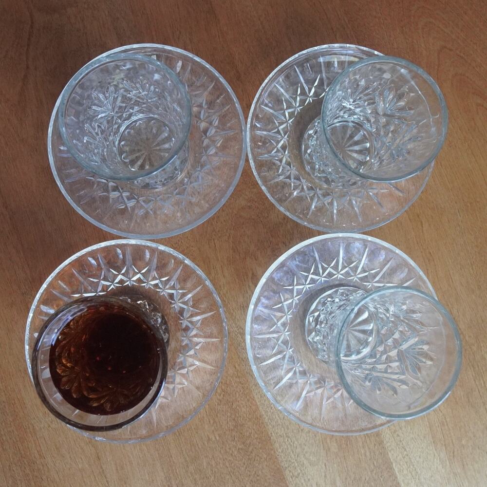 VTG Pressed Glass & Saucer Diamond Point Flared Tumbler Clear MCM Barware 4PK - Picture 6 of 7